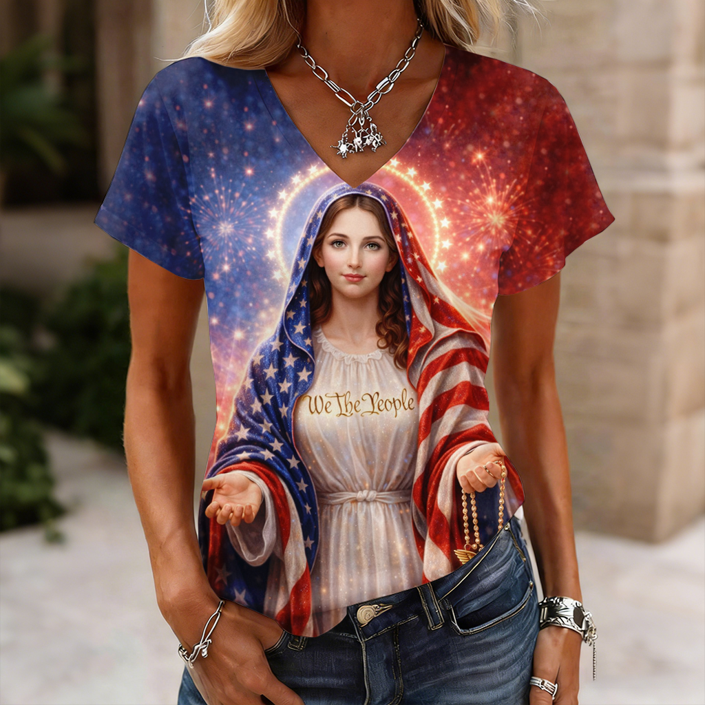 U.S. Patriot 250th Anniversary ​​Our Lady Print Casual T-Shirt