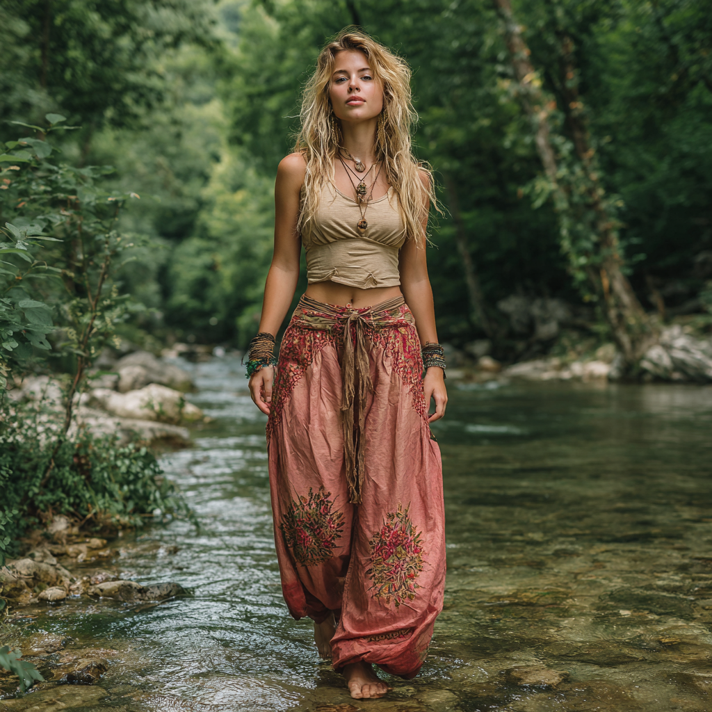 Bohemian Women's Printed Linen Resort Casual Pants