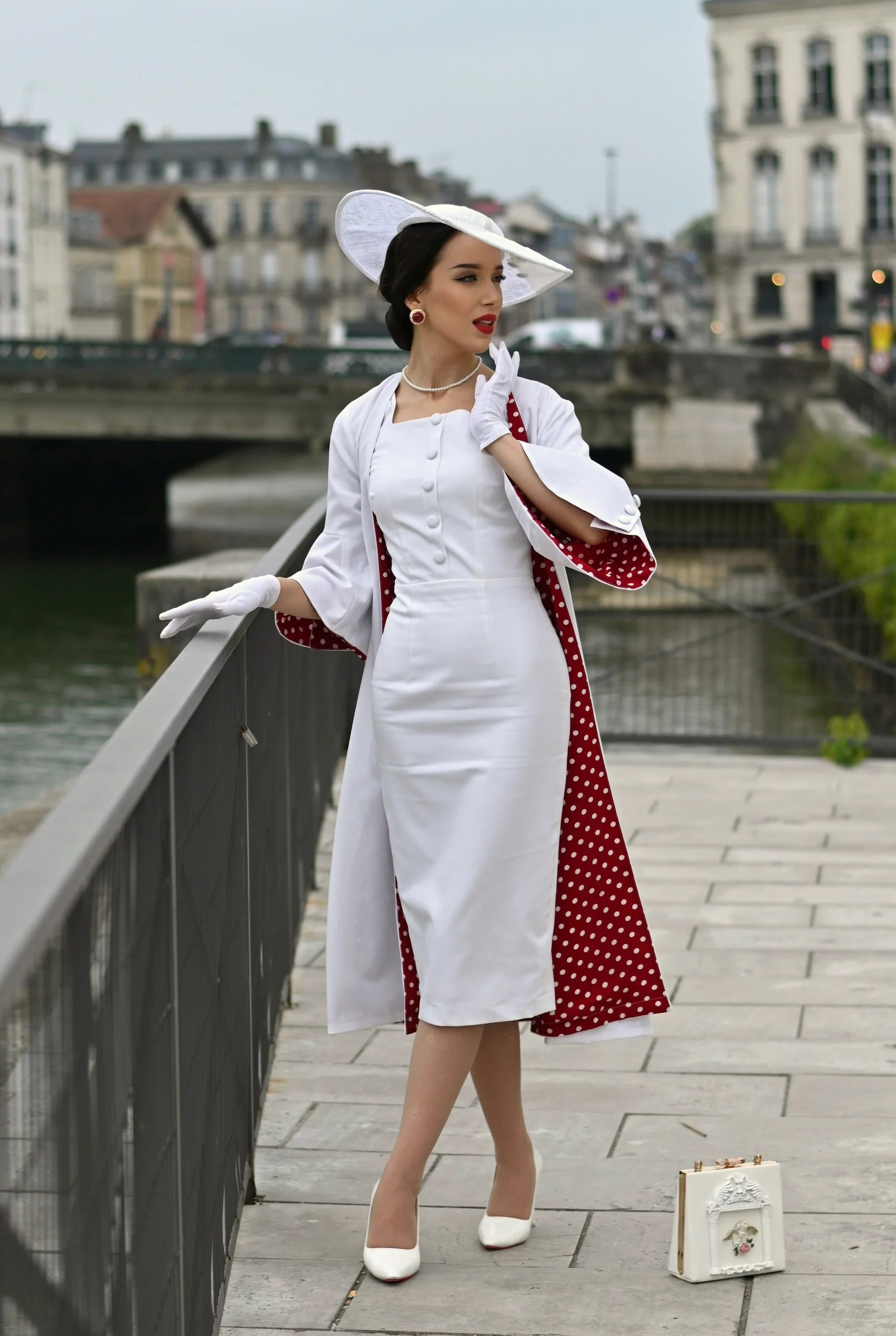White Vintage Coat Dress Set – Elegant Retro Two-Piece Outfit
