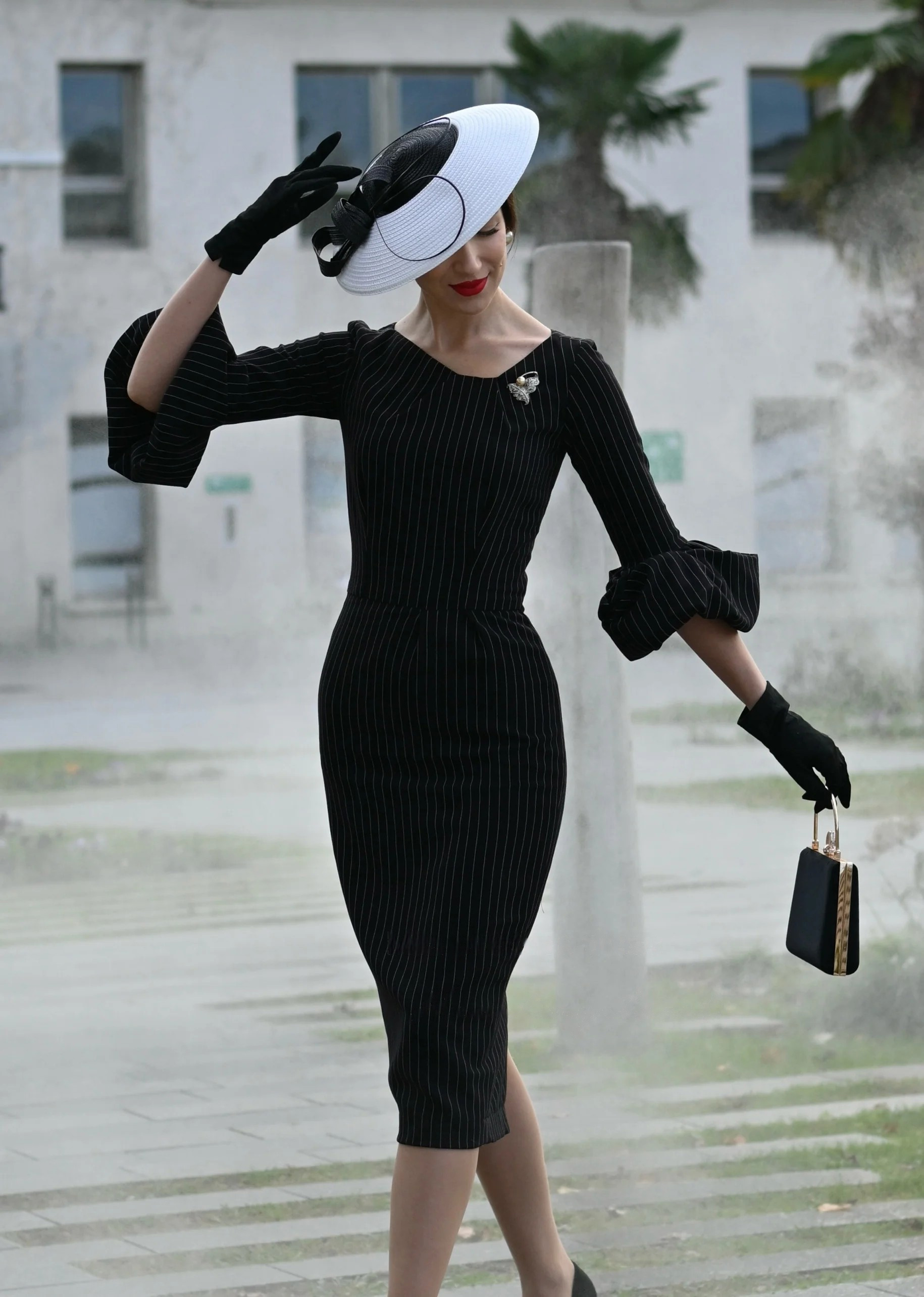Pinstripe Wiggle Dress – Sculpted Body 1950s Pencil Dress