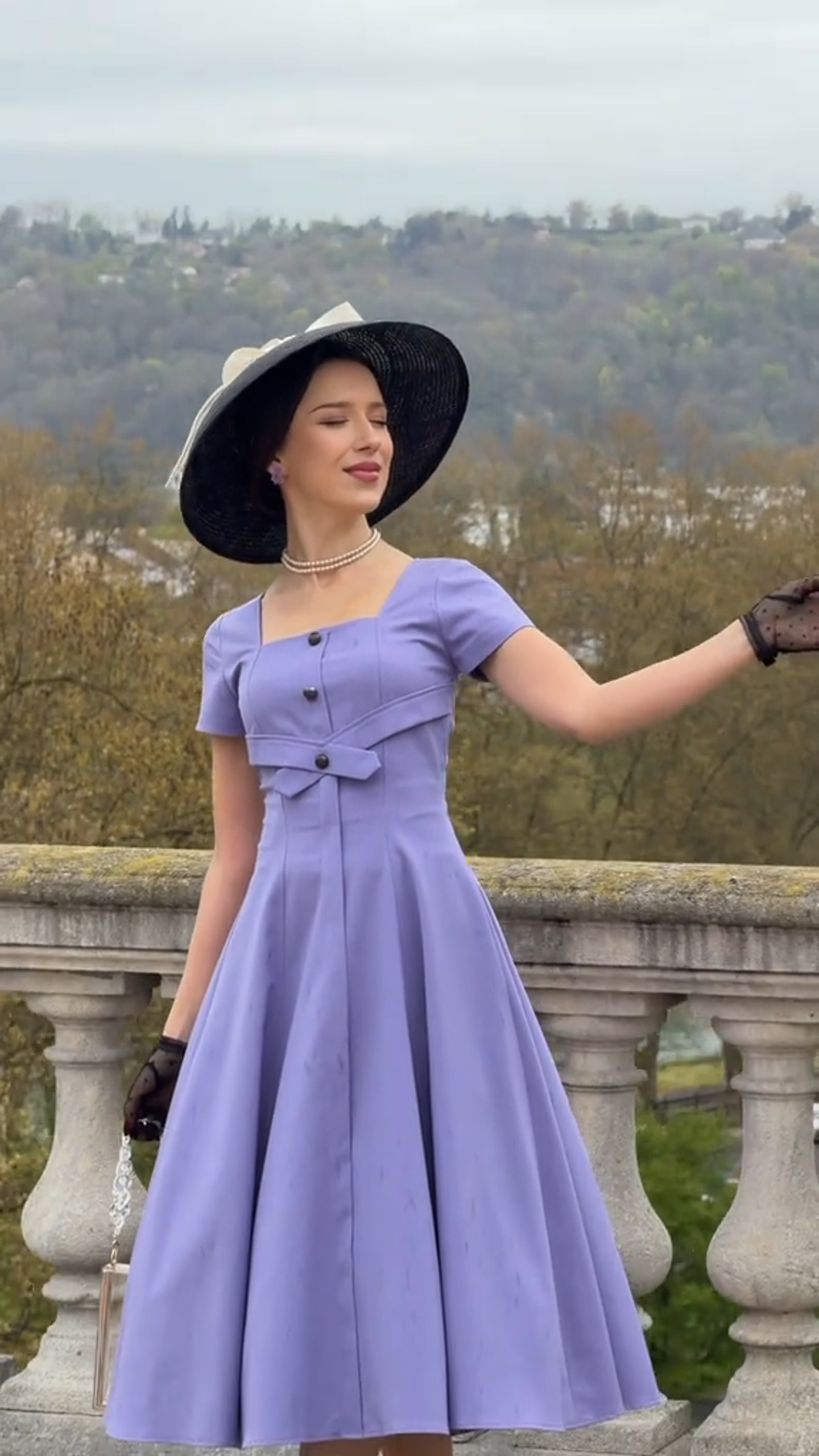 1950s Retro Dress – Lilac Pleated-Hem Dress