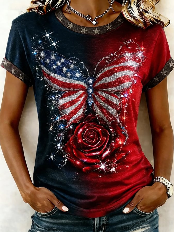 Women's Casual American 250th Anniversary Printed Short-Sleeve T-Shirt