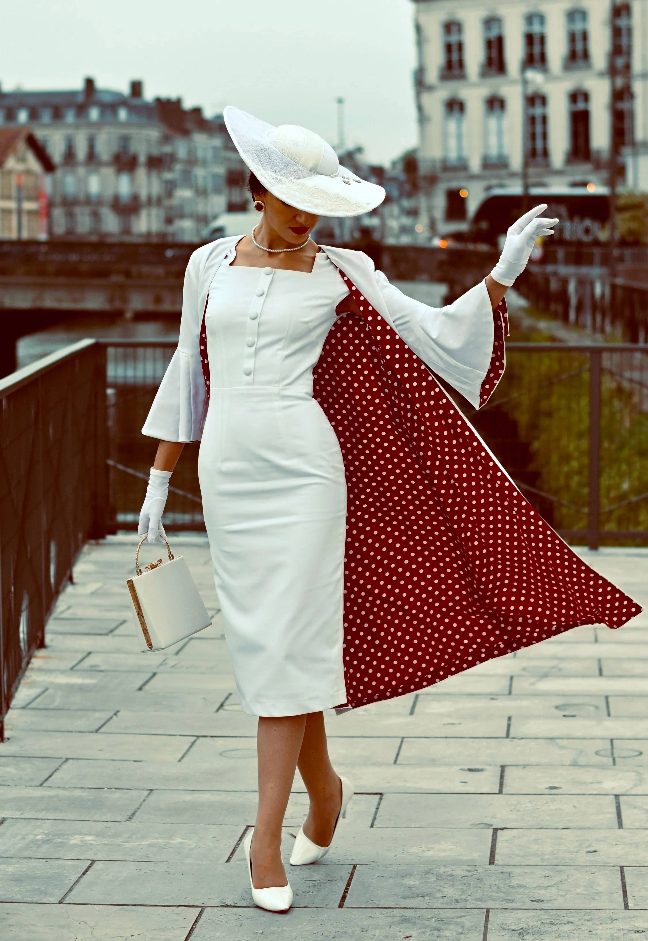White Vintage Coat Dress Set – Elegant Retro Two-Piece Outfit