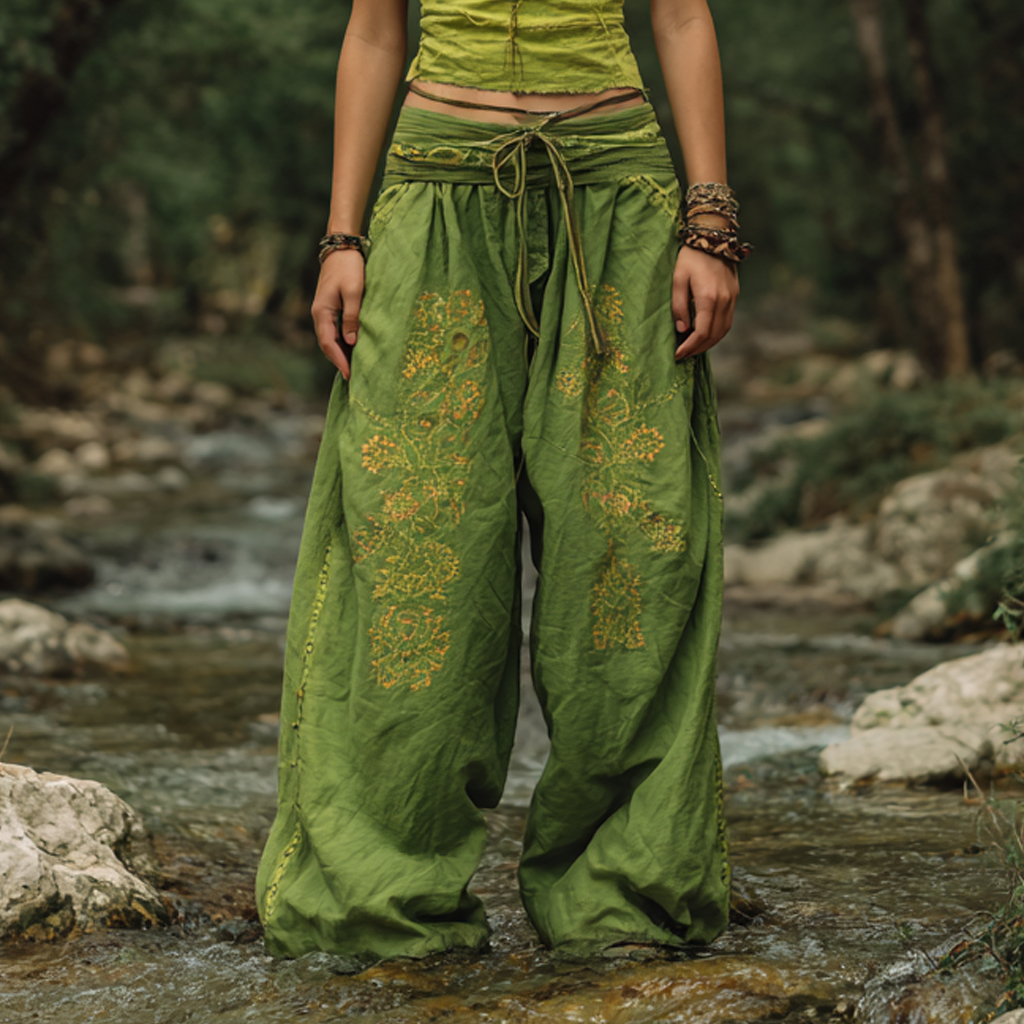 Bohemian Women's Printed Linen Resort Casual Pants