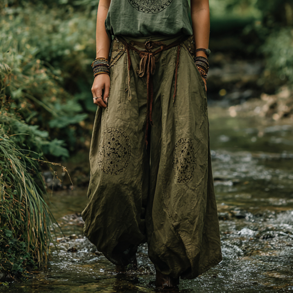 Bohemian Women's Printed Linen Resort Casual Pants