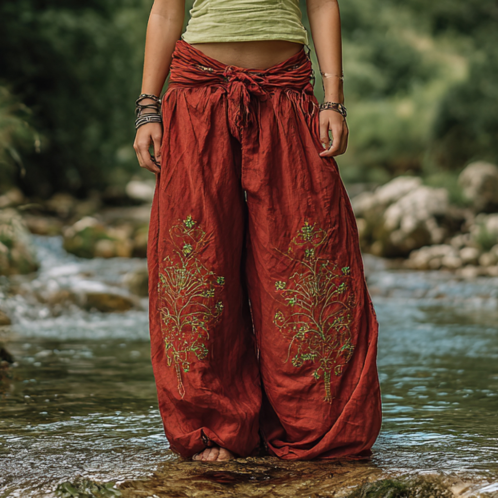 Bohemian Women's Printed Linen Resort Casual Pants