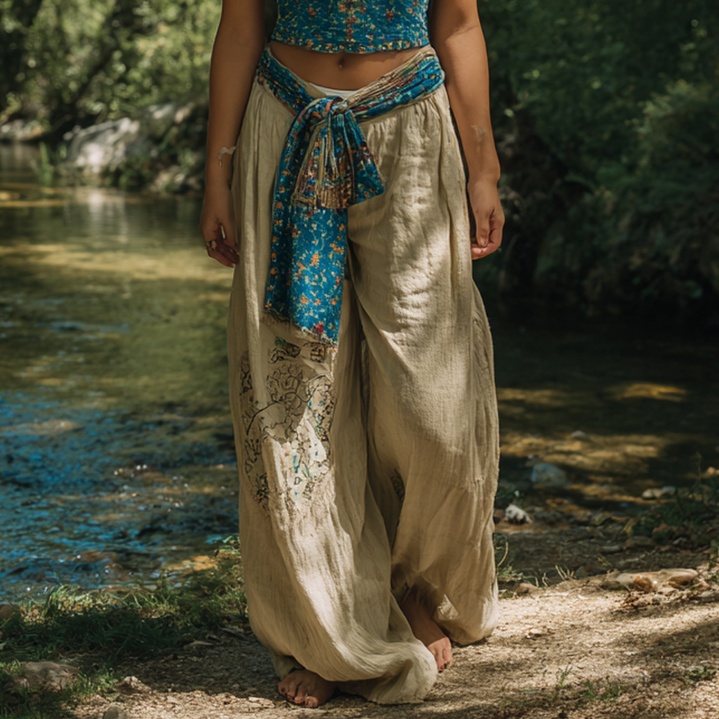 Bohemian Women's Printed Linen Resort Casual Pants