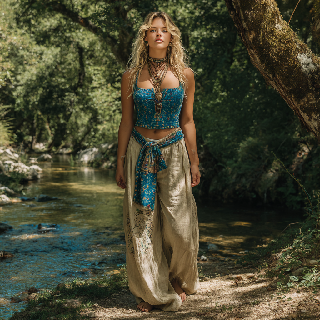 Bohemian Women's Printed Linen Resort Casual Pants