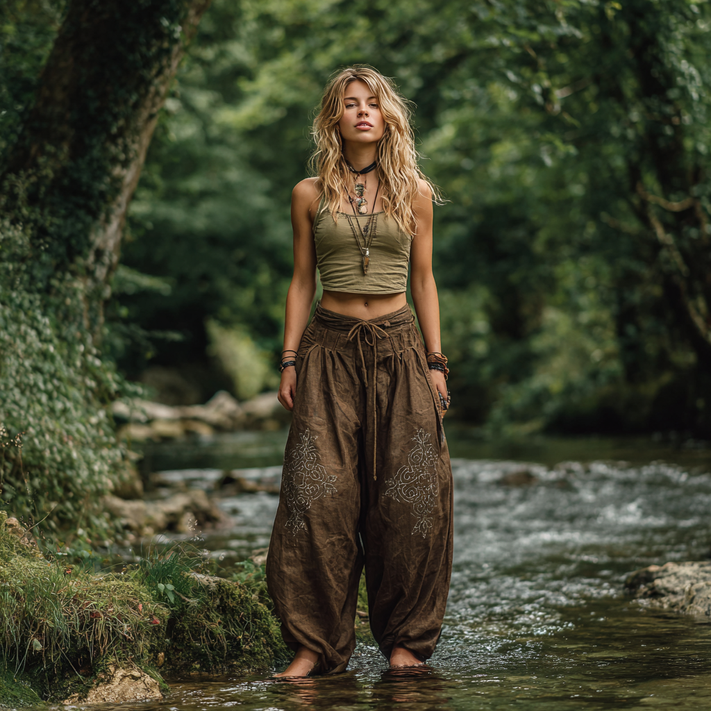 Bohemian Women's Printed Linen Resort Casual Pants