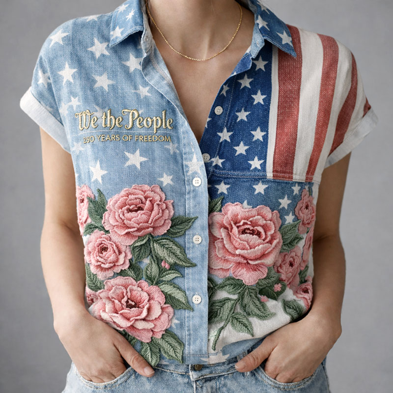 Women's American Founding 250th Anniversary Art Print Short-Sleeved Shirt