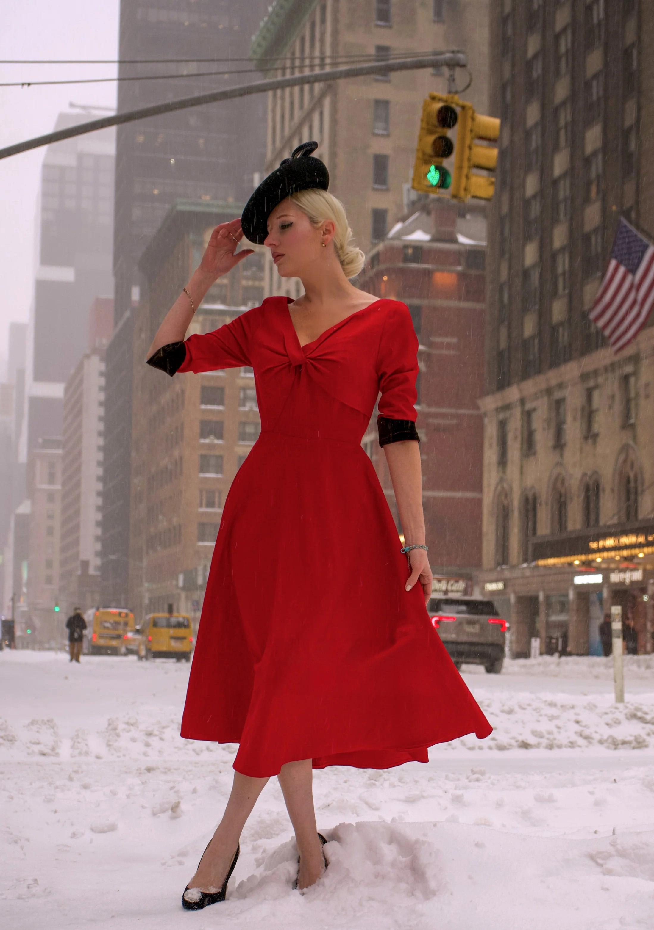 Graceful Red A-Line Vintage Dress