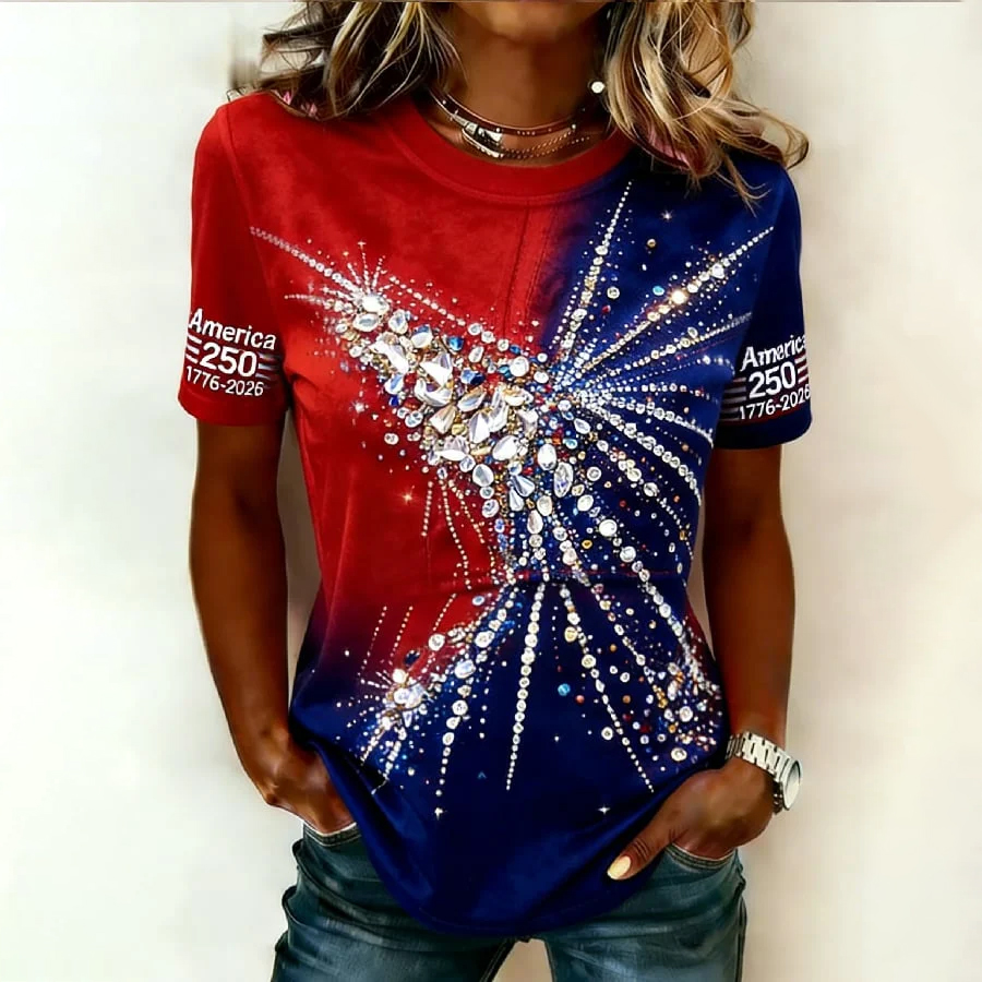 Women'S Casual American 250th Anniversary Printed Short-Sleeve T-Shirt