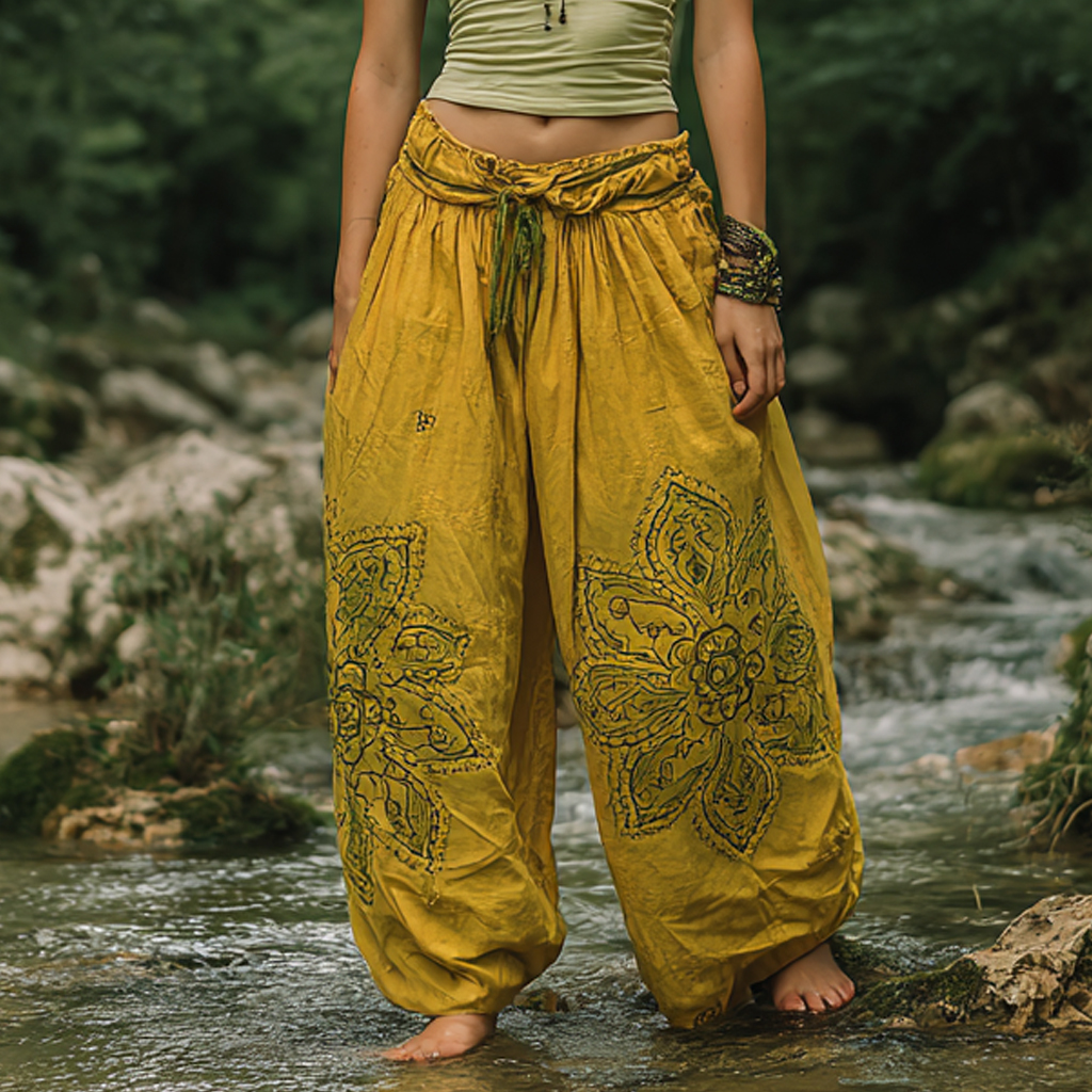 Bohemian Women's Printed Linen Resort Casual Pants