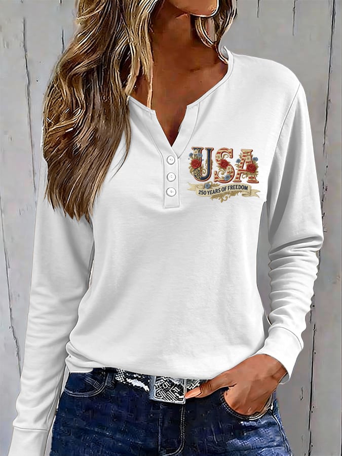 Women's casual American 250th Anniversary button-up top