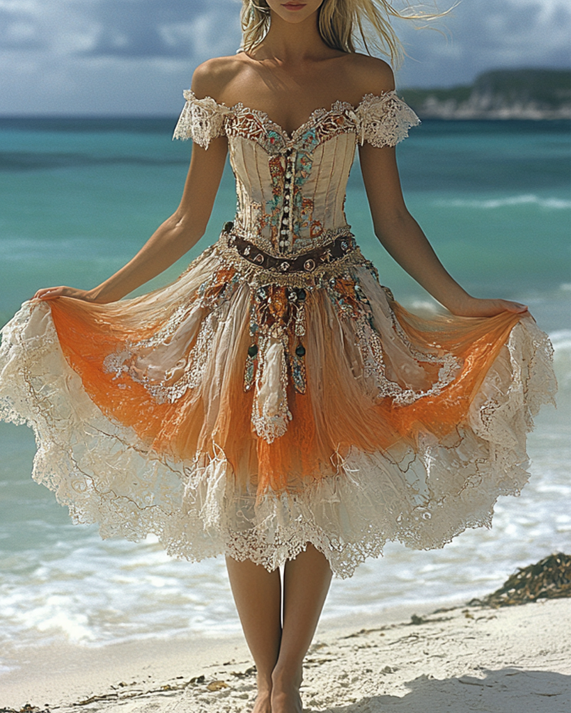 Summer Vacation Gradient Lace Beaded Dress f82f