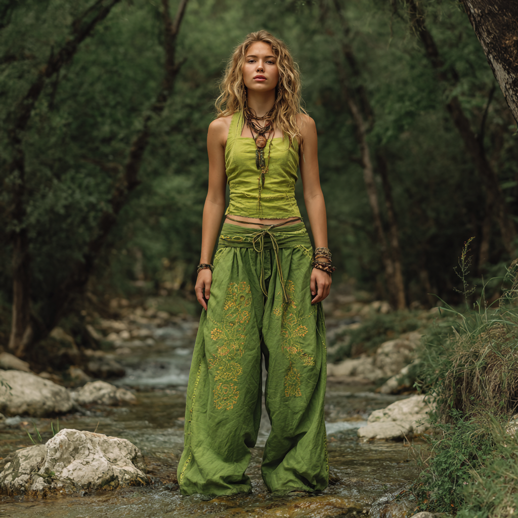 Bohemian Women's Printed Linen Resort Casual Pants