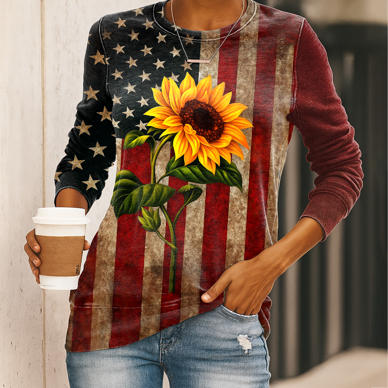 US 250th Anniversary Women's Retro Flag Print Casual Sweatshirt