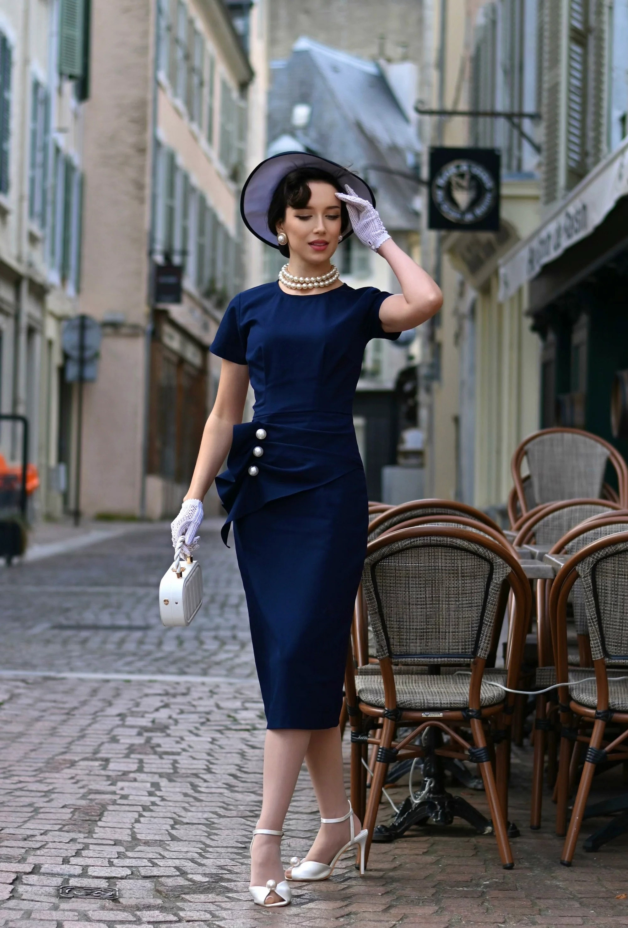 Navy Pencil Dress – Elegant Vintage Slim-Fit Dress