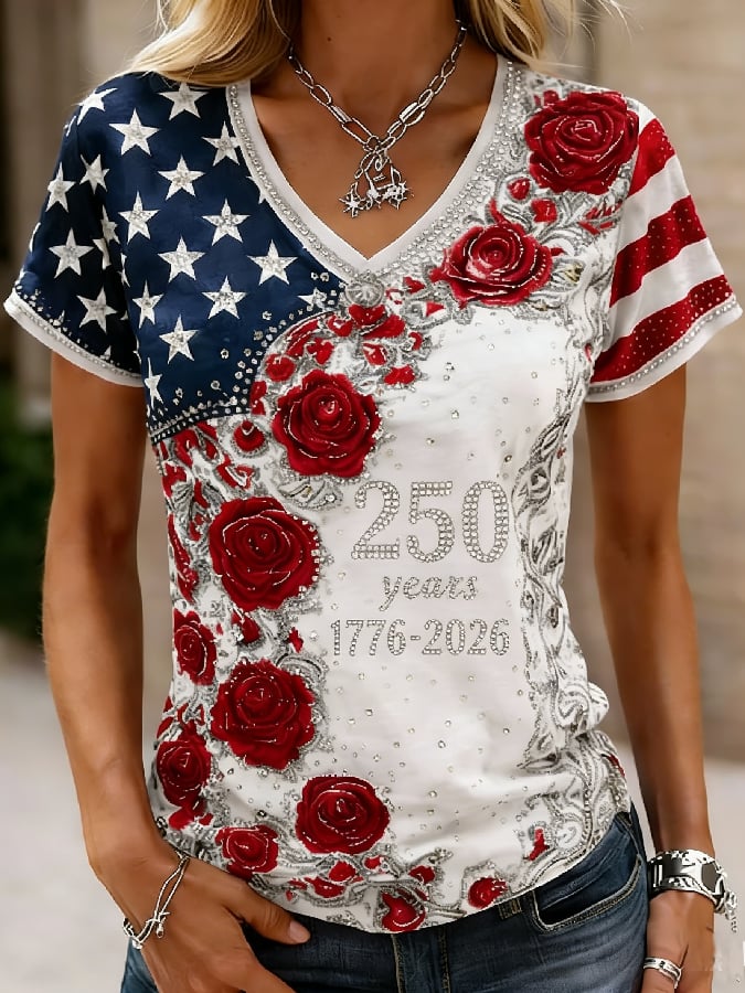 Women's Casual American 250th Anniversary Print T-shirt