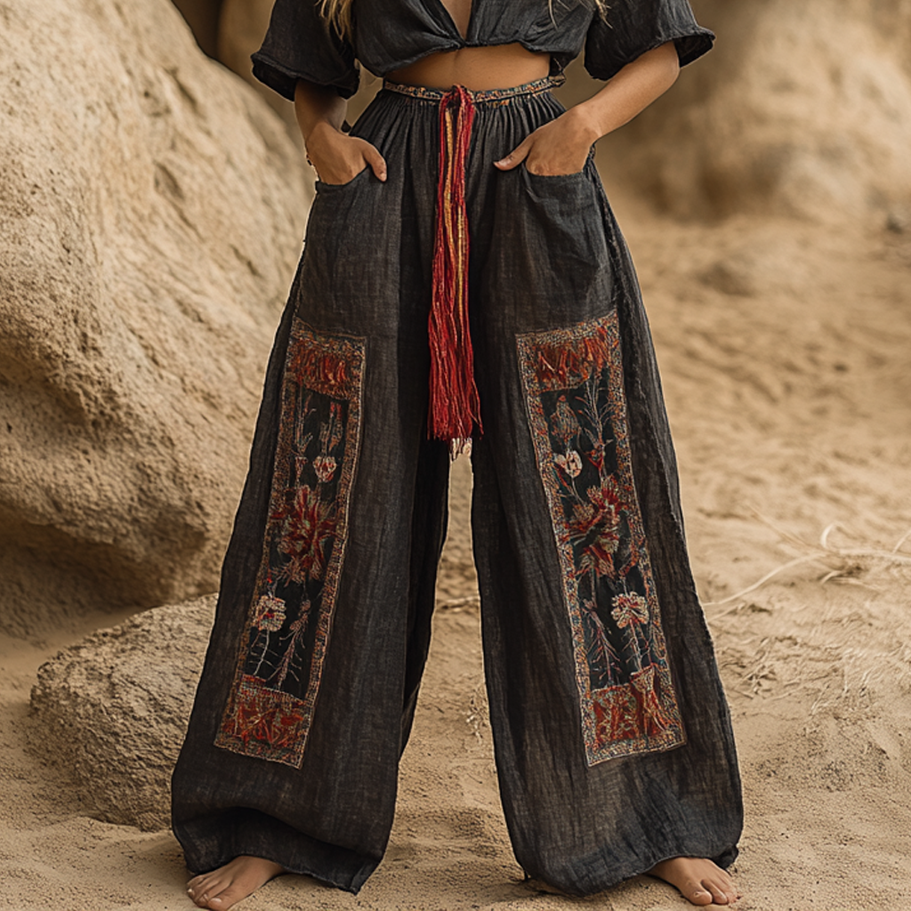 Bohemian Linen Print Ethnic Holiday Casual Pants