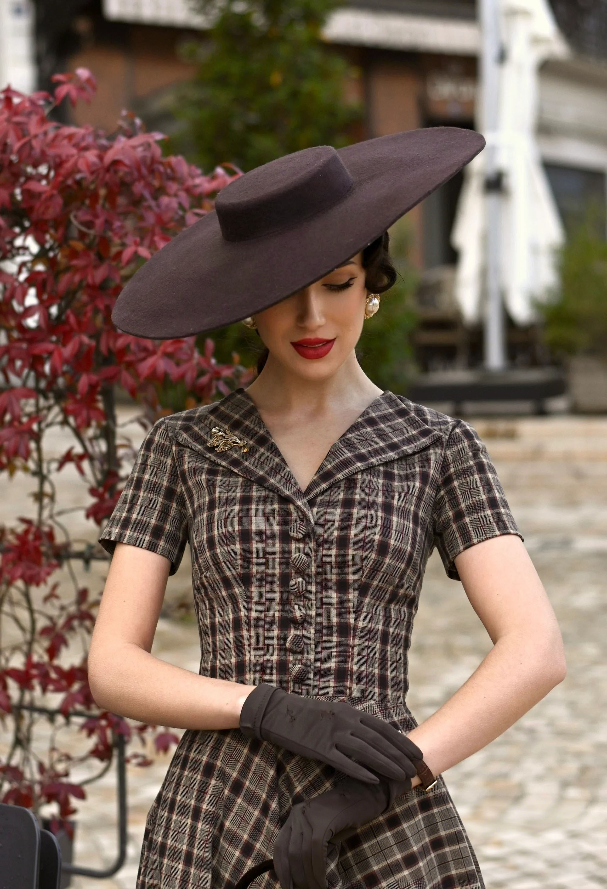1950s Plaid Vintage Dress – Snatched Waist Retro Swing Dress