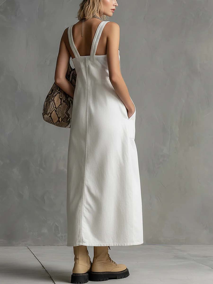 Women's Casual Loose Sleeveless Denim Overalls Dress