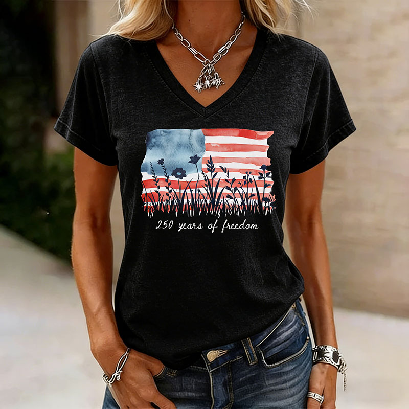 250 Years of Freedom Art Casual V-neck T-shirt