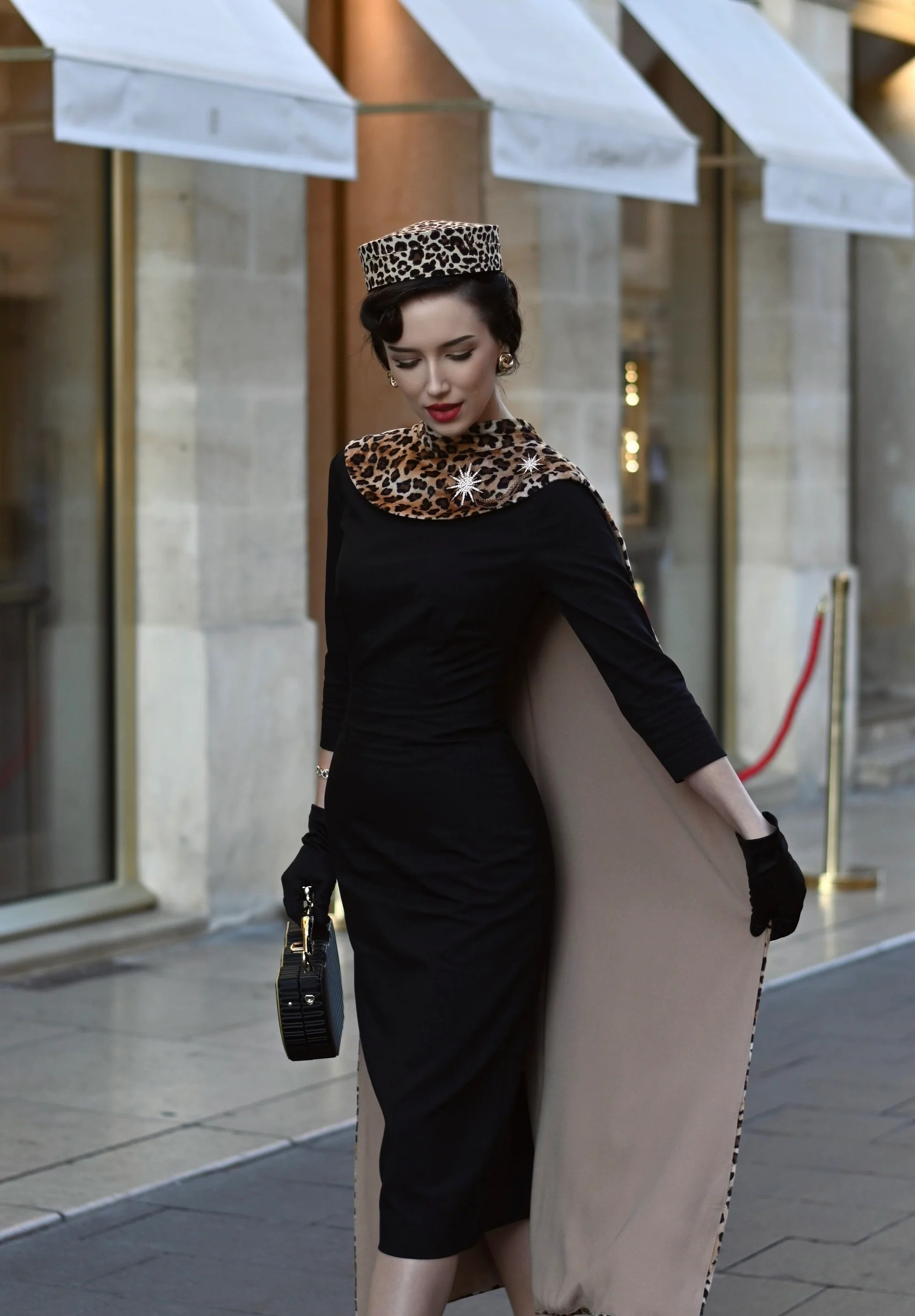 Leopard Vintage Dress Set – Retro Celebrity Inspired Outfit