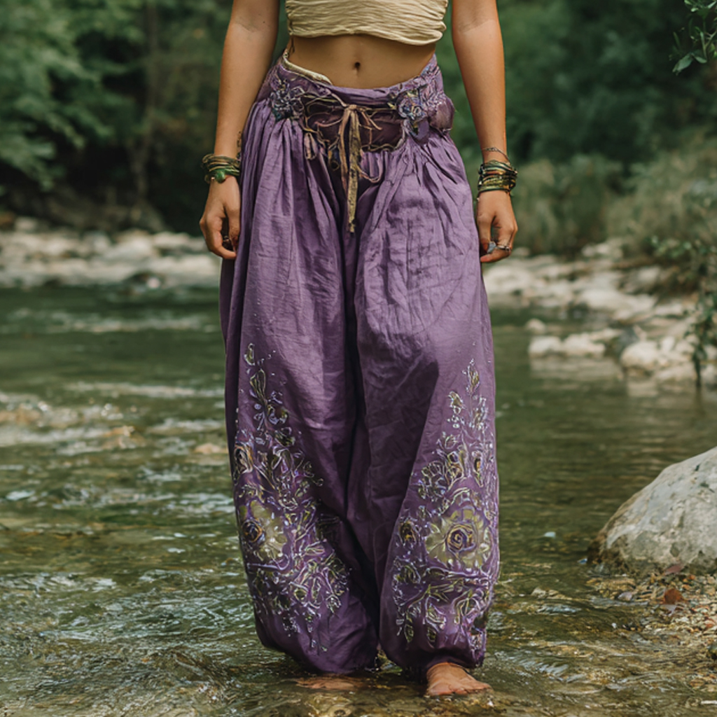 Bohemian Women's Printed Linen Resort Casual Pants