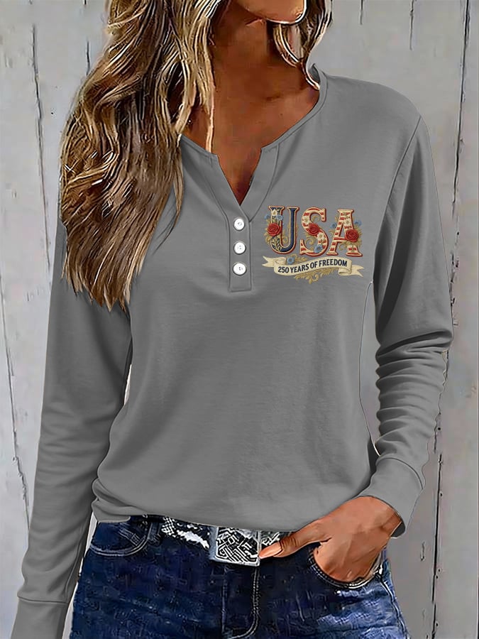 Women's casual American 250th Anniversary button-up top