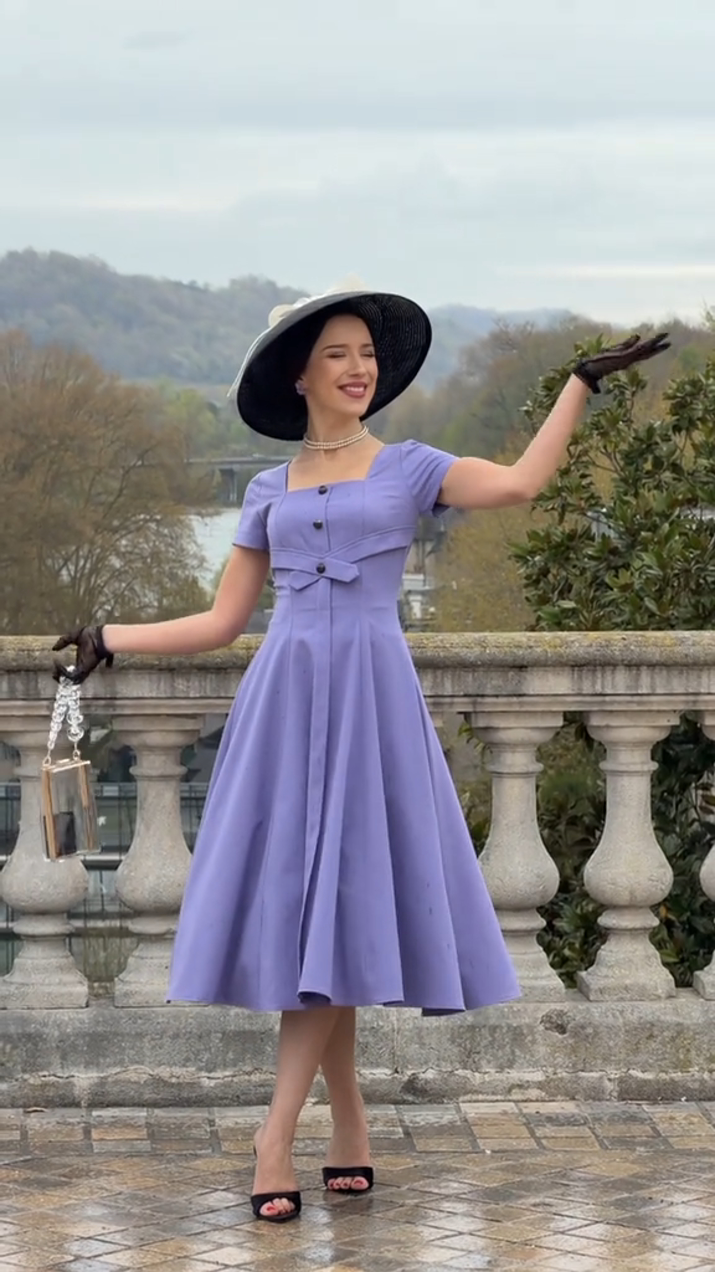 1950s Retro Dress – Lilac Pleated-Hem Dress