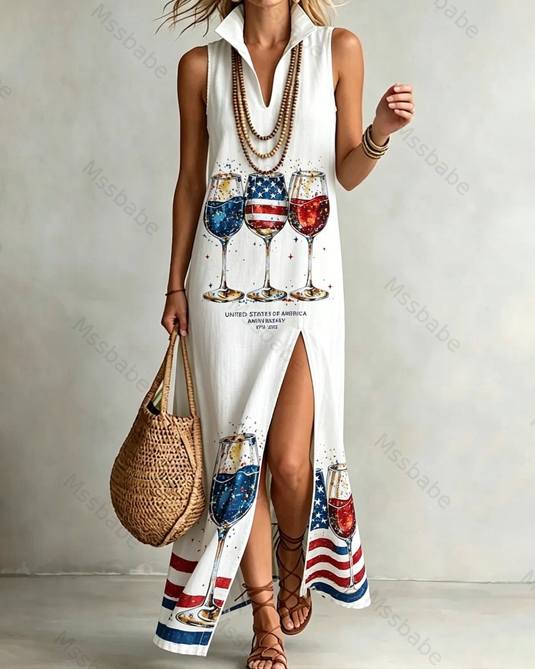 Women's 250th Anniversary of American Independence Casual Linen Dress2519