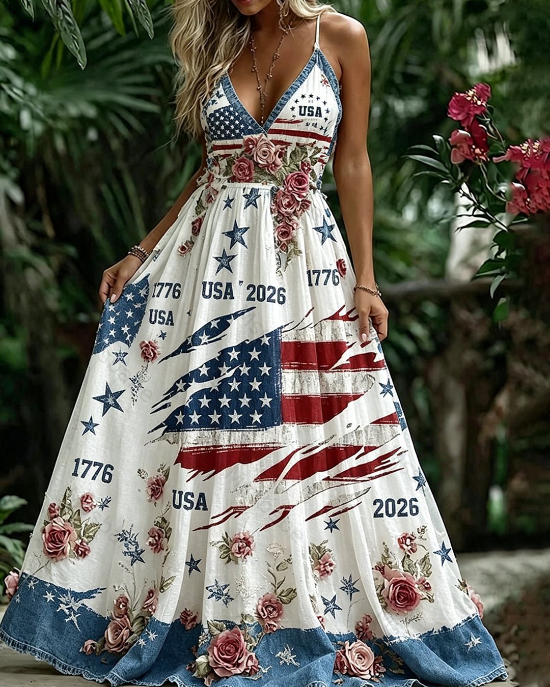 Women's 250th Anniversary of American Independence Casual Linen Dress5279