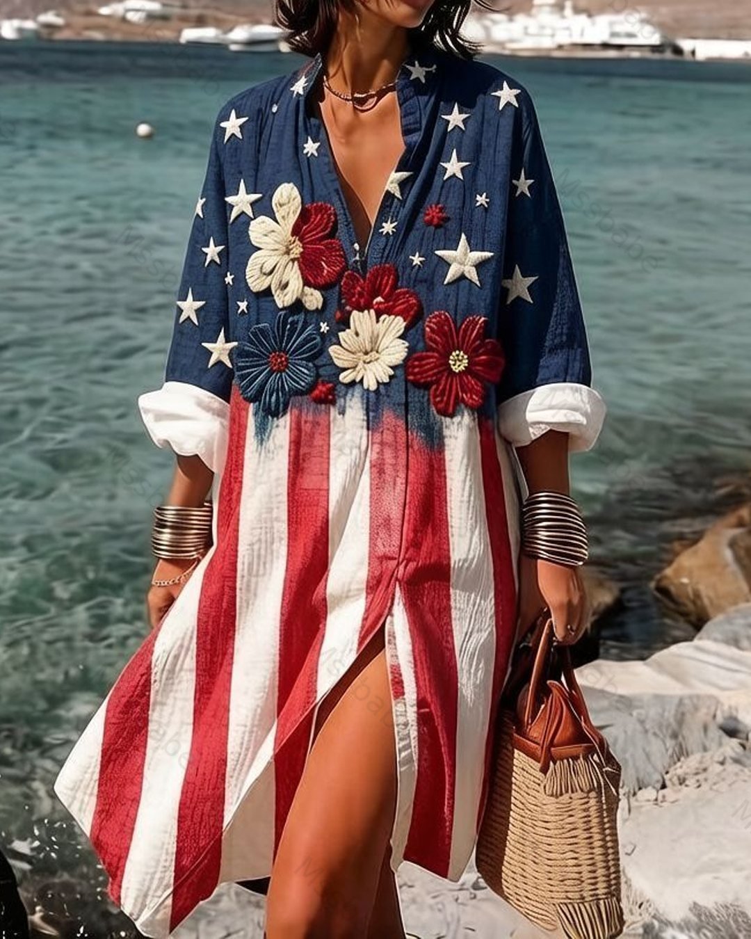 Women's 250th Anniversary of American Independence Casual Linen Dress 7429