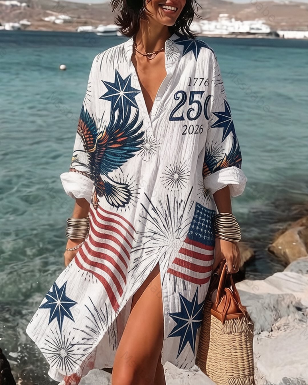Women's 250th Anniversary of American Independence Casual Linen Dress 2157