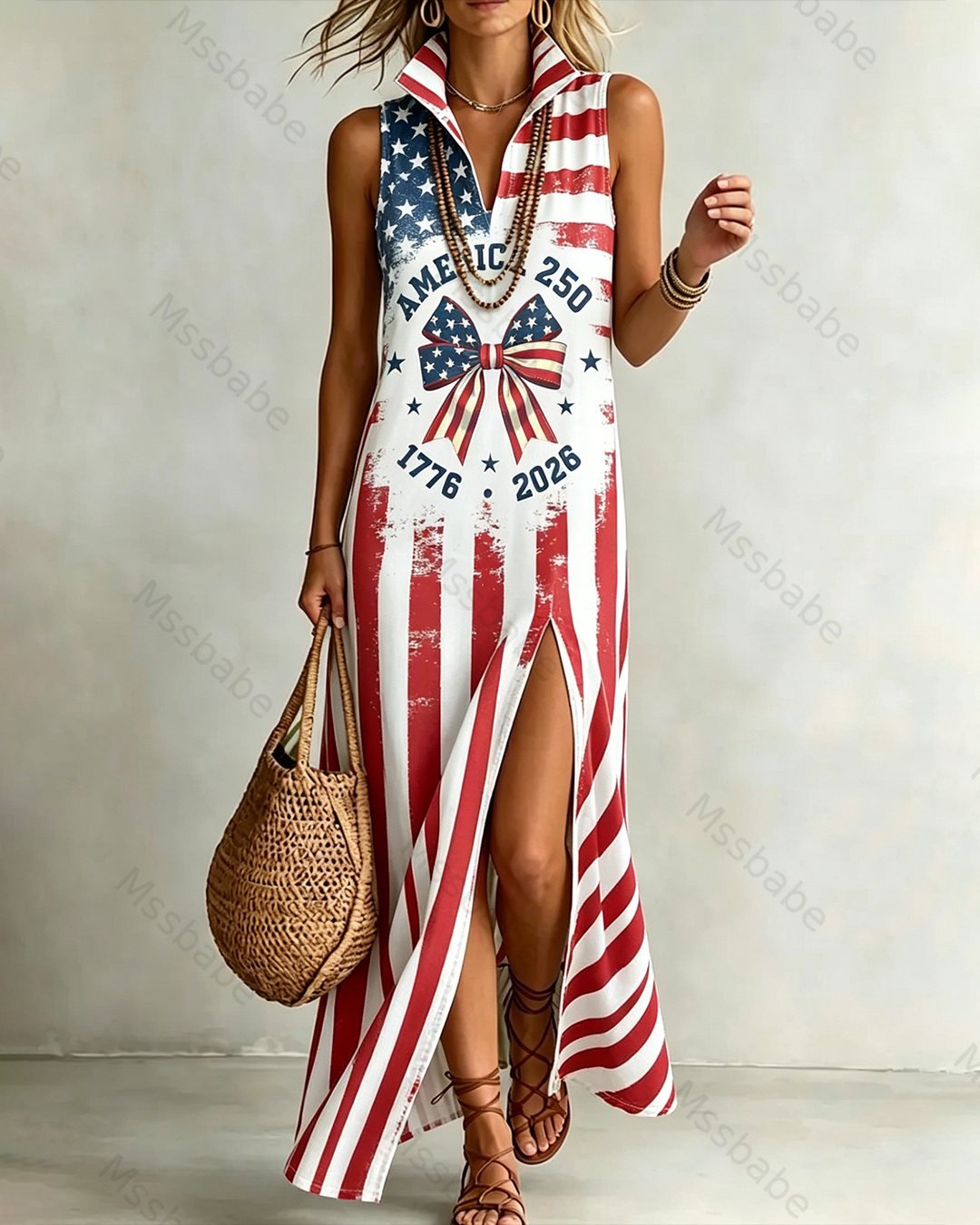 Women's 250th Anniversary of American Independence Casual Linen Dress6660