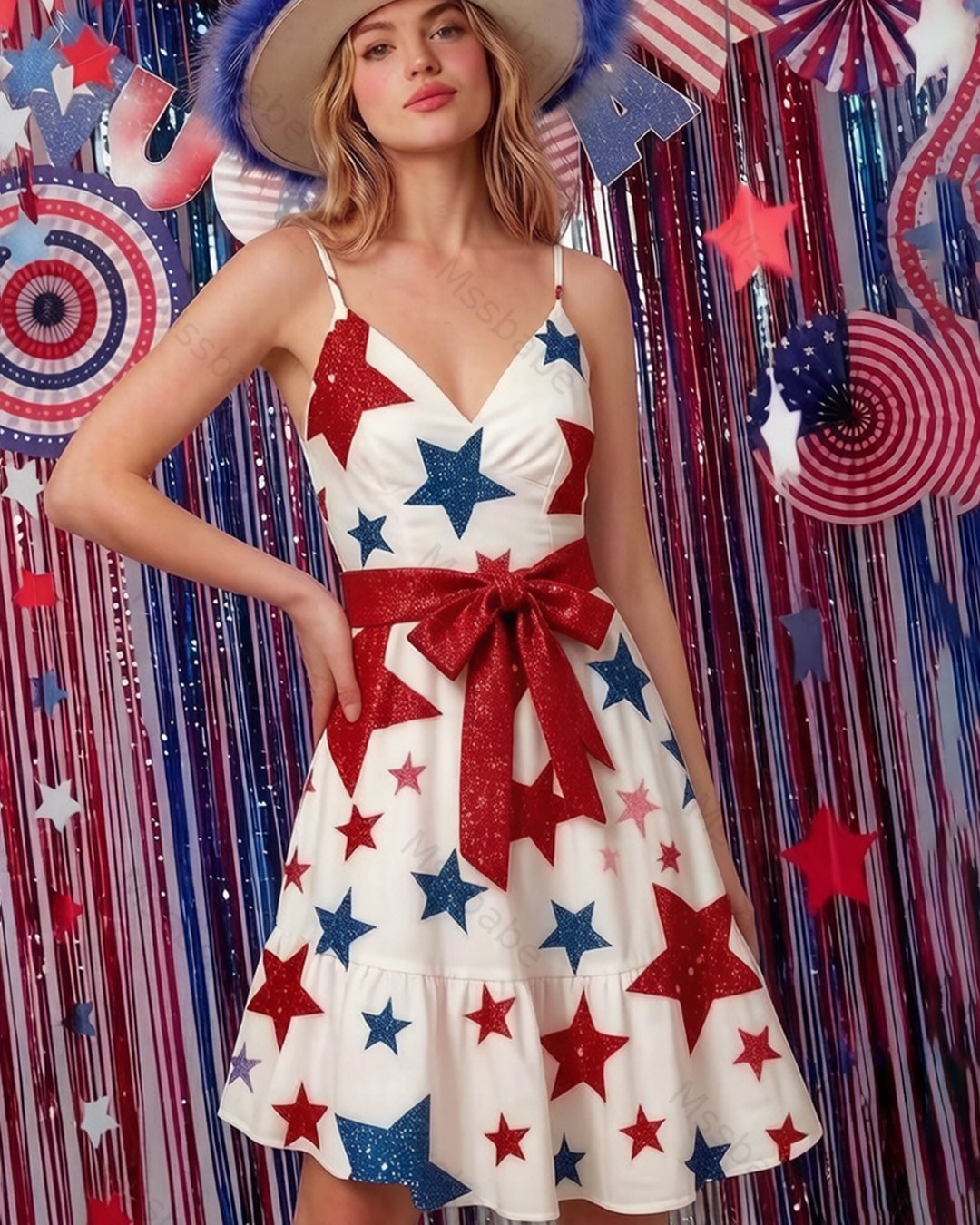 Women's Summer American 250th Anniversary Print Dress 8564