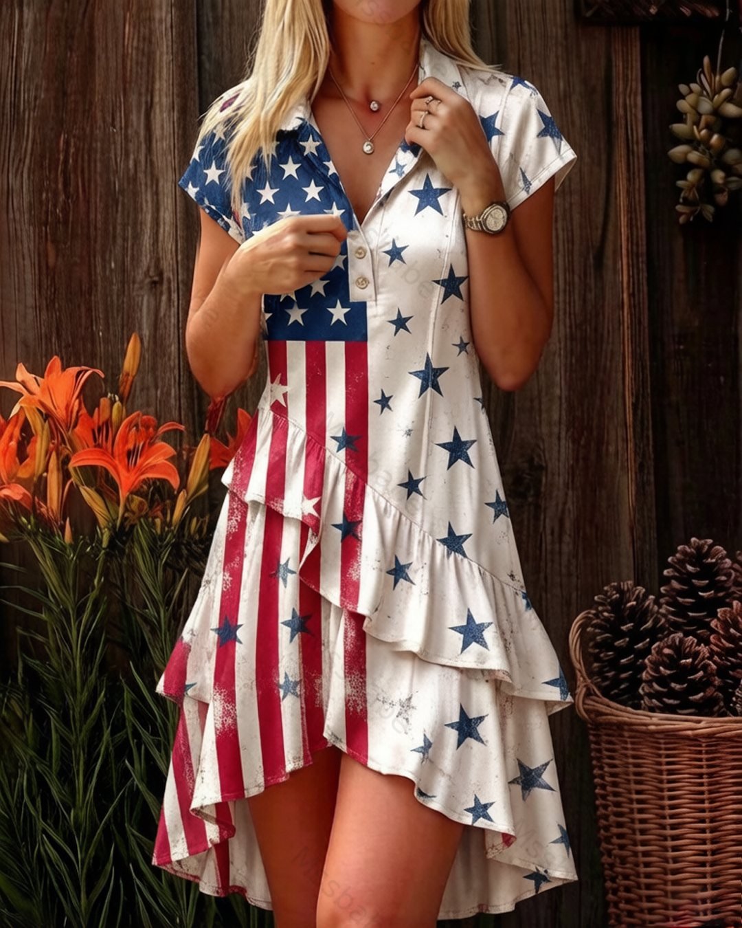 Women's 250th Anniversary of American Independence Casual Linen Dress 7258