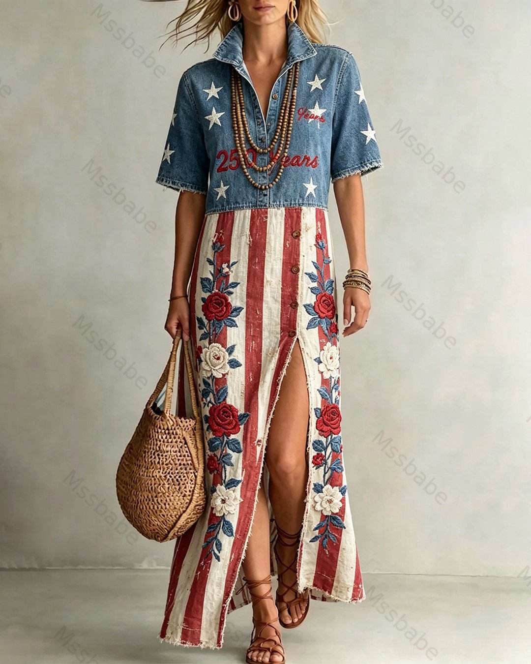 Women's Color-Block Embroidered Dress—Celebrating the 250th Anniversary of the United States 1304
