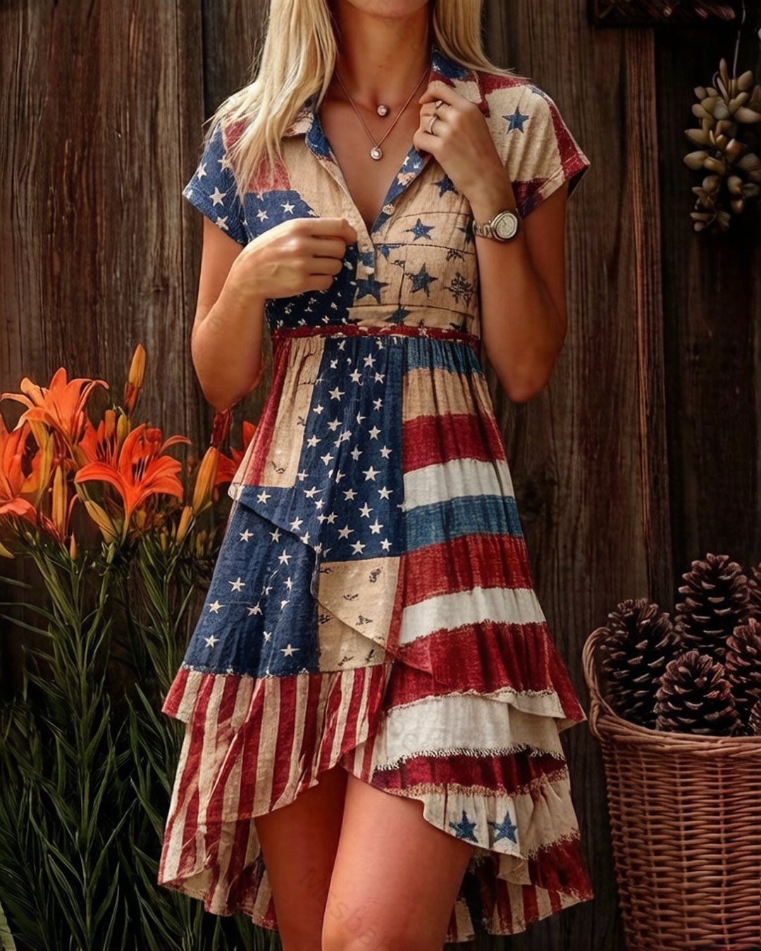 Women's 250th Anniversary of American Independence Casual Linen Dress 5074