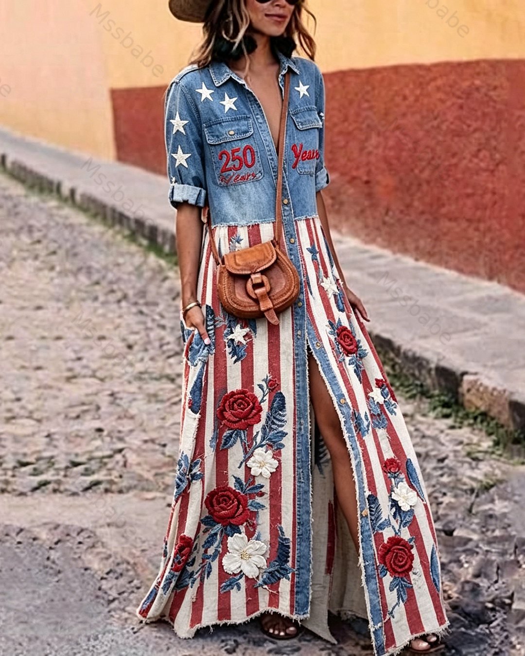 Women's Color-Block Embroidered Dress—Celebrating the 250th Anniversary of the United States 1953
