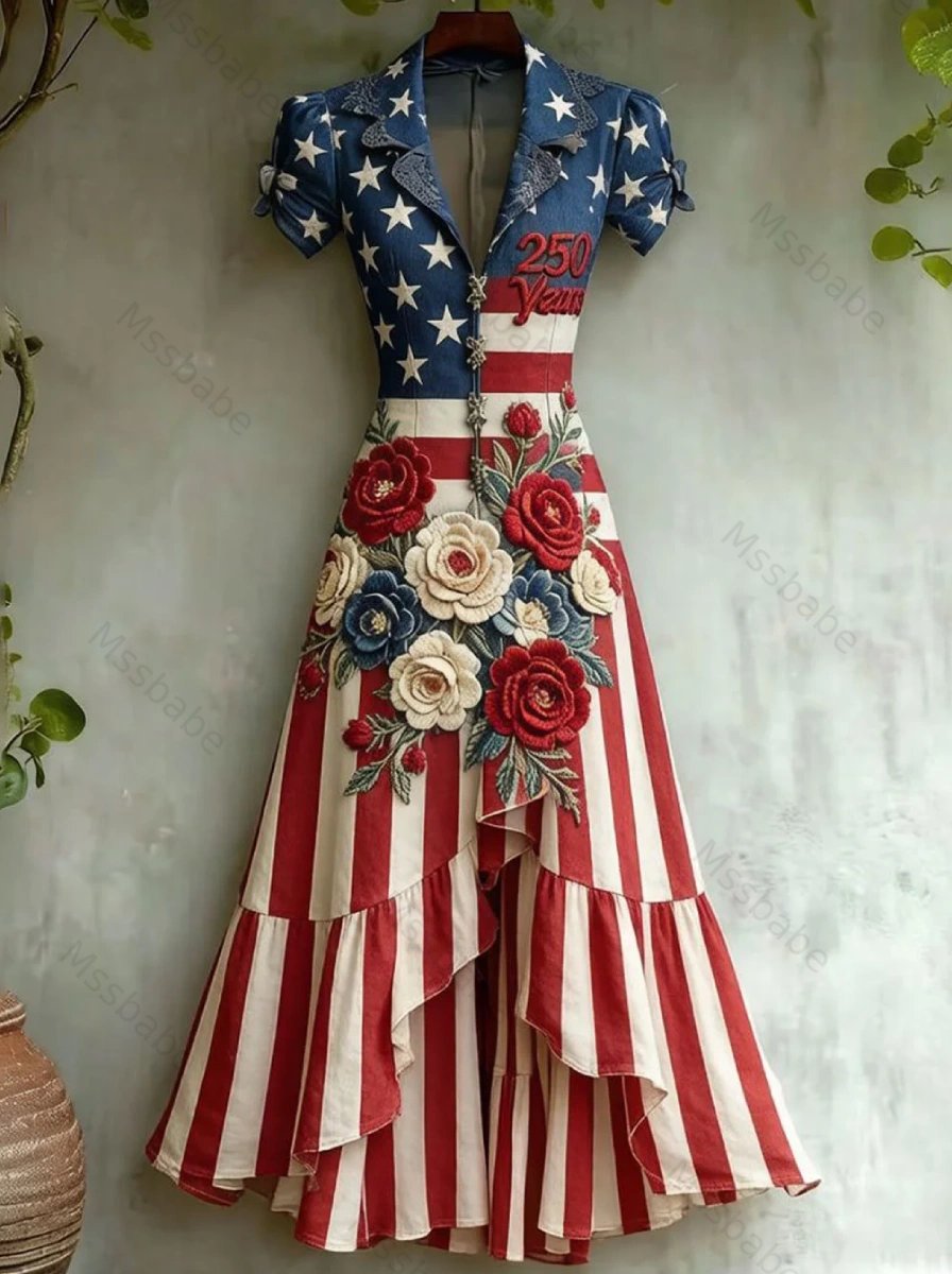 Women's Color-Block Embroidered Dress—Celebrating the 250th Anniversary of the United States 6857