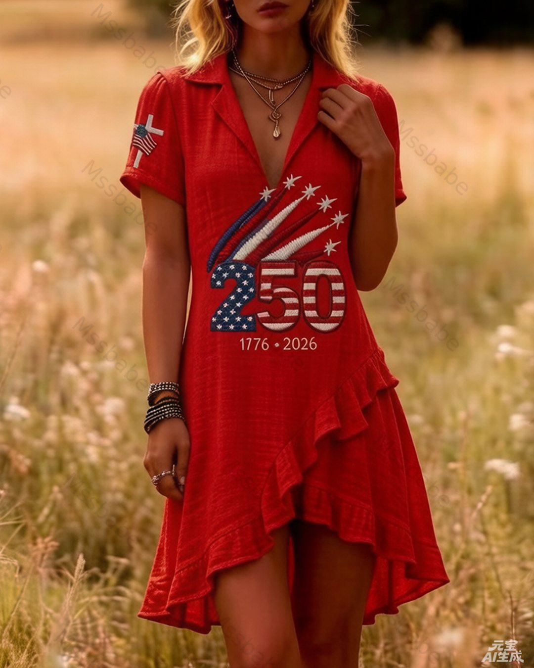 Women's 250th Anniversary of American Independence Casual Linen Dress 7096