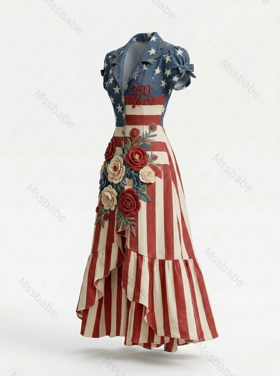 Women's Color-Block Embroidered Dress—Celebrating the 250th Anniversary of the United States 6857