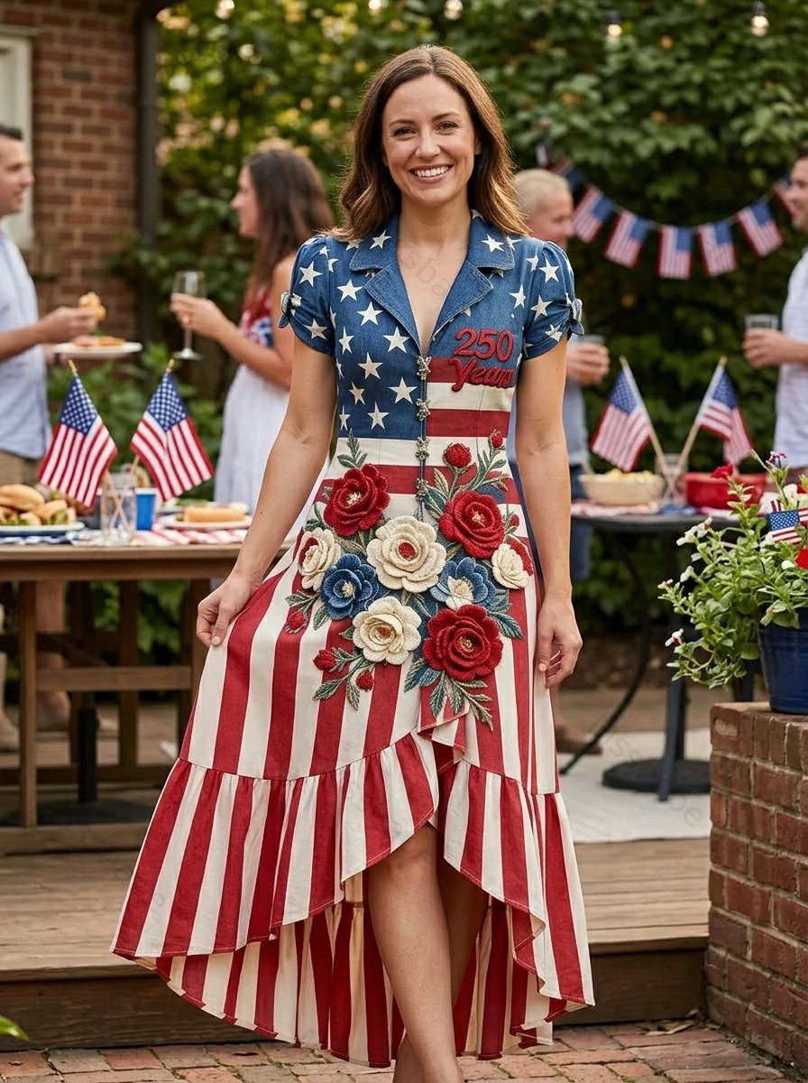 Women's Color-Block Embroidered Dress—Celebrating the 250th Anniversary of the United States 6857