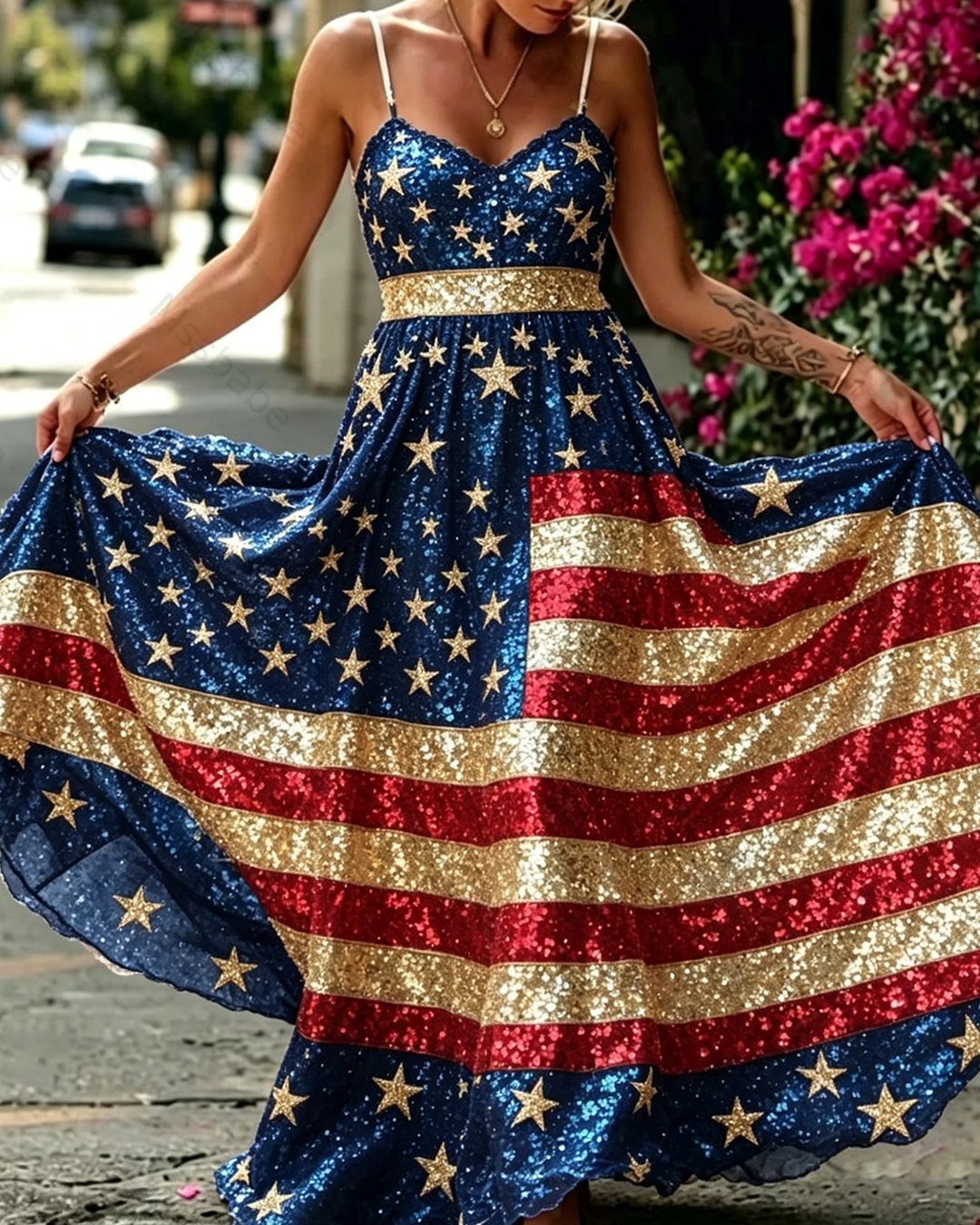 Women's 250th Anniversary of American Independence Casual Linen Dress7240