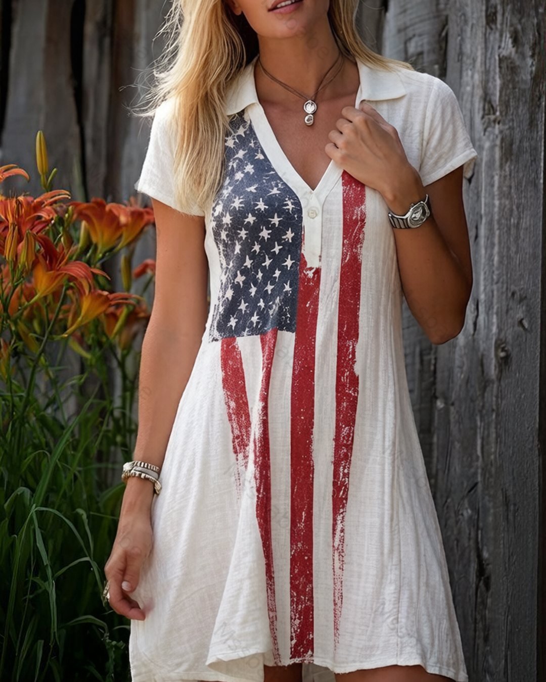 Women's 250th Anniversary of American Independence Casual Linen Dress 5583