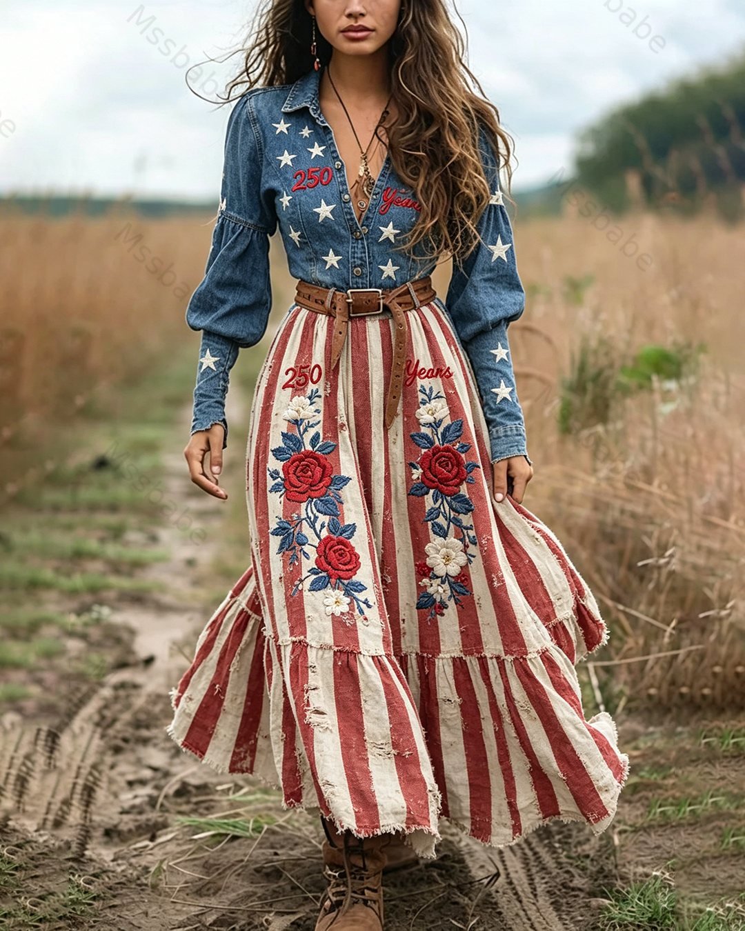 Women's Color-Block Embroidered Dress—Celebrating the 250th Anniversary of the United States 5366