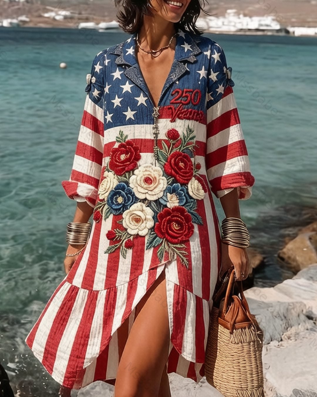Women's 250th Anniversary of American Independence Casual Linen Dress 4315