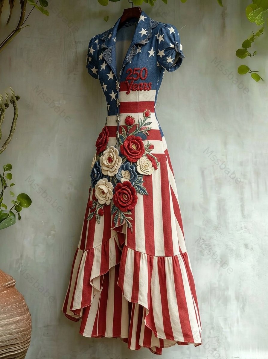 Women's Color-Block Embroidered Dress—Celebrating the 250th Anniversary of the United States 6857